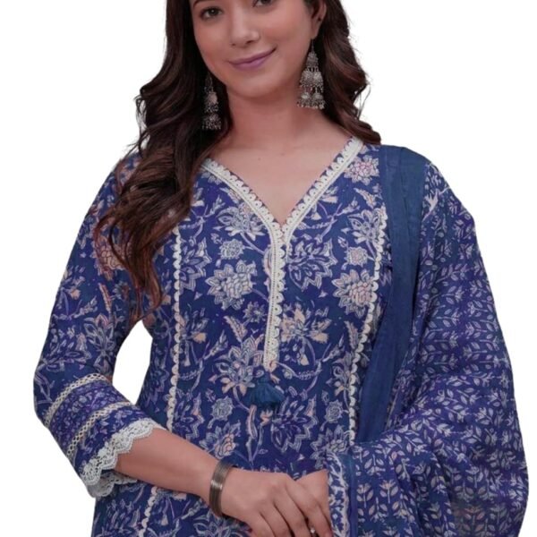 Amayra Women's Pure Cotton Printed Straight Kurta Set with Palazzo Pants & Dupatta- Ethnic Wear