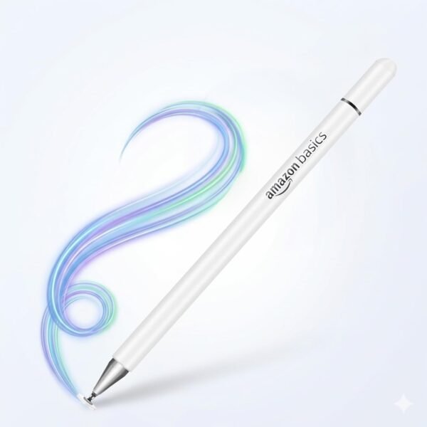 Amazon Basics Capacitive Stylus Pen for Android & iOS All Touchscreen Devices | Fine Point Disc Tip|Lightweight Metal Body with Magnetic Cover - White