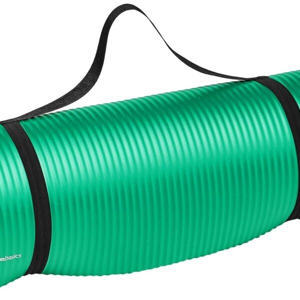 AmazonBasics 13mm Extra Thick Yoga and Exercise Mat with Carrying Strap, Green
