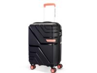 American Tourister Upland Sport 55 CM Small Carry-On Luggage, Polypropylene (PP) Hardside 8 Wheels Spinner Luggage with Combination Lock, Suitcase/Trolley Bag for Travel - Black