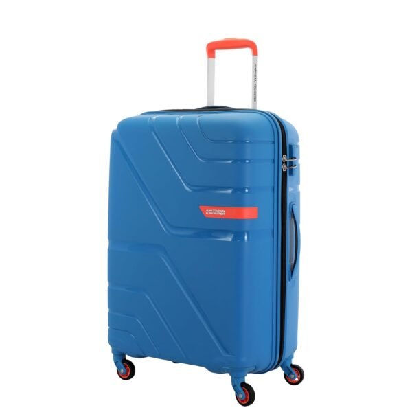 American Tourister Upland Sport 68 CM Medium Checkin Polypropylene (PP) Hard 4 Wheels Spinner Luggage/Suitcase/Trolley Bag for Travel (Mediterranian Blue)