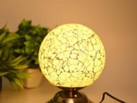 Artisanal Metal Table Lamp with Hand Decorated Glass Shade A Stylish Home Decor Accent, Pack of 1, 15 X 15 X 21.5 Cm.