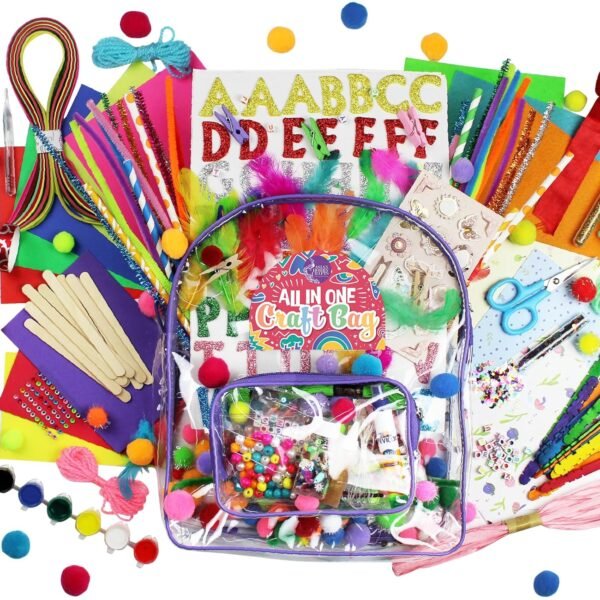 Asian Hobby Crafts 35-in-1 Art and Craft Bag for Boys & Girls 4+ Years | 500+ DIY Activities Set | School Craft Supplies Kit | Back to School Essentials | Transparent Zipper Bag | Gift for Kids
