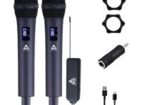 Audio Array AM-W32 UHF Dual Wireless Metal Microphones | Built-in Rechargeable Battery | 6–8 Hours Backup | 60M Range | Karaoke, DJ, Events, PA System | Echo & Volume Controls