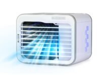 BLACK+DECKER Desktop Air Cooler, Personal Portable Fan with 3-Speeds, Evaporative Air Cooler with 0.5L Water Tank, Air Cooler Fan for Desk, Home, Office, Bedroom, and more, BDMC10, White/Gray