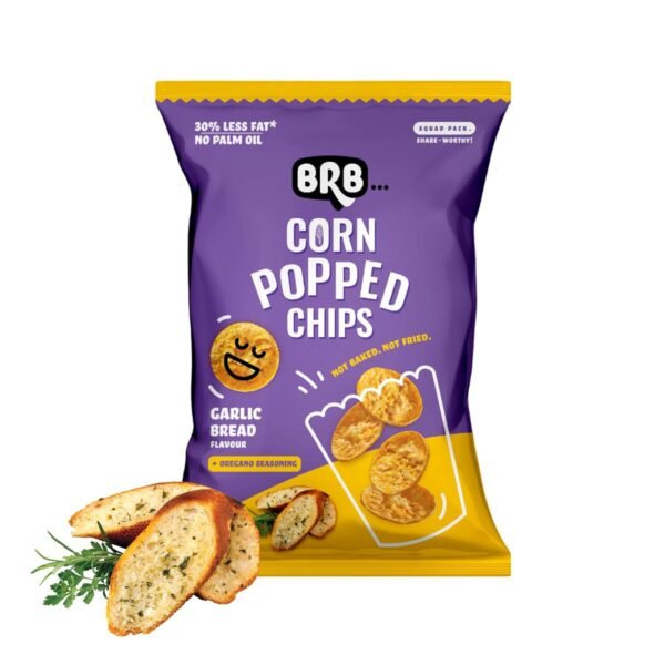BRB Corn Popped Chips | Garlic Bread Flavour | Not Fried, Not Baked | 30% Less Oil, No Palm Oil, Healthy Snack | 48g/51g Pack (weight may vary)