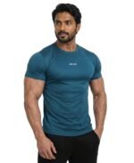 BULLAR Men's Gym T-Shirt, Polyester and Spandex, Black, Quick Dry, Half Sleeve, Regular Fit, Round Crew Neck, for Workout Training Running and Fitness
