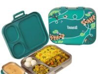 Basil Bento Box Quad Plus – 3+1 Compartment Stainless Steel Lunch Box (1020ml) with BPA-Free Lid | Leak-Proof Tiffin for Kids & Adults | Premium Lunch Box for School, Office & Picnic – Bengal Bagh