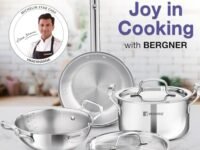 Bergner TriPro 5 Pcs TriPly Stainless Steel Cookware Set of 24cm (3L) Kadai with Lid, 28cm (7L) Casserole with Lid/Biryani Pot, 22cm (1.5L) Frypan, Less Oil Use, Healthy Cooking - Induction Bottom