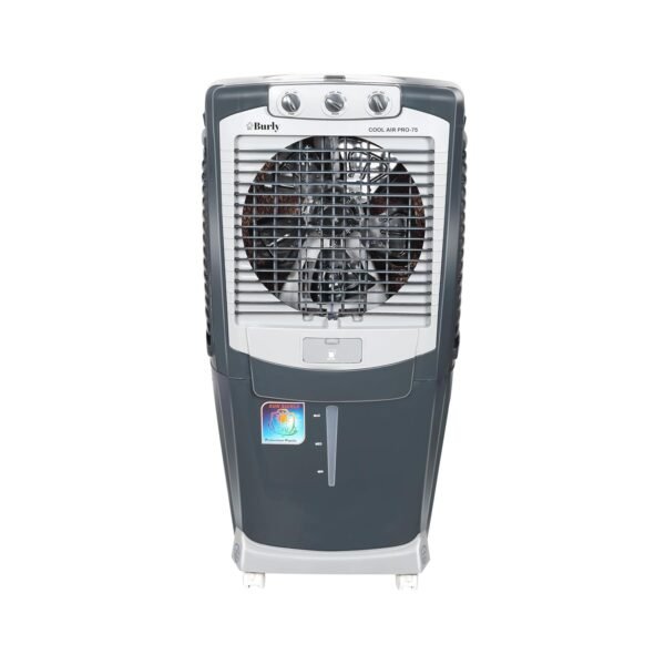 Bhaburly Burly Coolair Pro 75 Ltr Desert Portable Cooler With Anti Bacterial Honeycomb, Auto Refill Powerfull Motor With Auto Swing And 3 Speed Control And Low Power Consumption, Castor Wheel- Grey