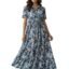 Bollyclues Women’s Crepe Fabric Printed Maxi Dress for Women| Lightweight, Breathable & Flowy | Short Sleeve Button-Down Casual Dress with Waist Tie | Stylish Summer & Vacation Wear