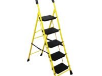 BonKaso Mild Steel Multipurpose Climb Swift 5-Step Foldable Ladder with Safety Clutch Lock, Load Capacity Upto 120kg – Anti-Slip Designed for Indoor & Outdoor Use - (Yellow & Black)