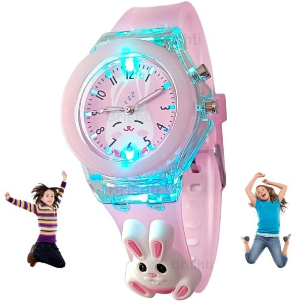 Brishti 3D Cartoon Character Multicolored Glowing Digital Light and Girl's Analogue Wrist Watch | Unique 3D Cute Cartoon Character on Strap | Soft Silicone Strap | Suitable for Age 3-12 Year Kids