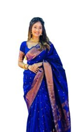 C J Enterprise Women's Banarasi Saree Pure Kanjivaram Style Silk Saree With Blouse Piece for Wedding (BS09)