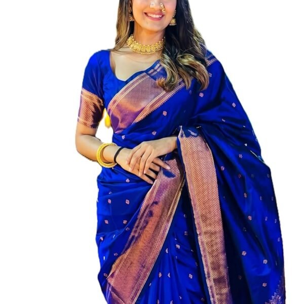 C J Enterprise Women's Banarasi Saree Pure Kanjivaram Style Silk Saree With Blouse Piece for Wedding (BS09)