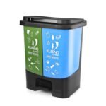 CELLO Duo 2-in-1 Pedal Dustbin (35 L), Green & Blue | Wet & Dry Waste Segregation with Lid and Detactable Plastic Bin | For Home, Kitchen, Office, Garden