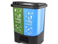 CELLO Duo 2-in-1 Pedal Dustbin (35 L), Green & Blue | Wet & Dry Waste Segregation with Lid and Detactable Plastic Bin | For Home, Kitchen, Office, Garden