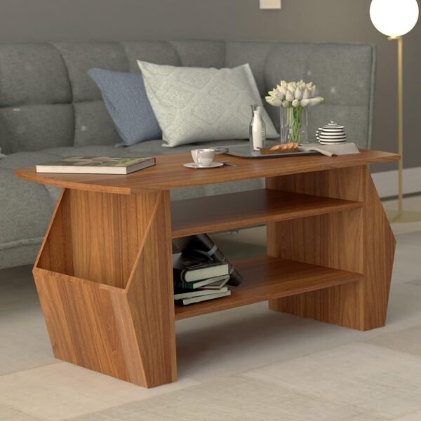 COUCH CULTURE Smash Engineered Wood Coffee Table | Center Table for Living Room | Tea Table,Center Table with Storage for Drawing Room and Office| Finish Color - Leon Teak |1 Year Warranty
