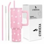 CYNVEXA Tumbler with lid and Straw 1200ML Cup Stainless Steel Vacuum Insulated Tumbler for Water, Iced Tea or Coffee 1.2L Office Gym Travelling (Pink Flower)