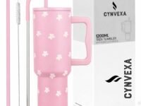 CYNVEXA Tumbler with lid and Straw 1200ML Cup Stainless Steel Vacuum Insulated Tumbler for Water, Iced Tea or Coffee 1.2L Office Gym Travelling (Pink Flower)