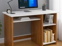 Callas Engineered Wood Computer Desk – Small Modern Writing Desk for Home Office, Bedroom, or Living Room – Sturdy & Simple Laptop Table (CB-ST-03-Brown)