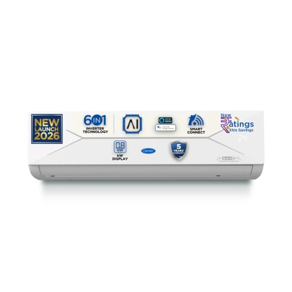 Carrier 1.5 Ton 3 Star Wi-Fi Smart Flexicool Inverter Split AC (Copper, Convertible 6-in-1 with Wi-Fi with Geo-Fencing, Smart Energy Display, 2026 Model, ESTER EDGE Gxi WiFi-CAI18EE3R36W1, White)
