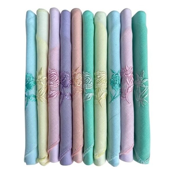 Caruso Italy Women'S Embroidered 100% Pure Cotton Handkerchief Multicolor | Hanky For Women | Pack Of 10