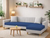 Casaliving Garcia 4 Seater L Shape Convertible Sofa Set for Living Room, 3 Seater & Ottoman Modular Sectional Couch for Small Space (Blue Grey Colour) Sofa Set