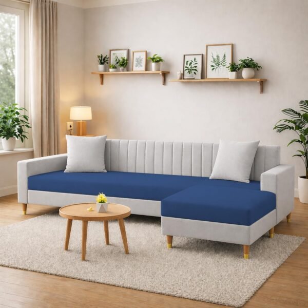 Casaliving Garcia 4 Seater L Shape Convertible Sofa Set for Living Room, 3 Seater & Ottoman Modular Sectional Couch for Small Space (Blue Grey Colour) Sofa Set