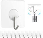 Chillyfit Wall Hooks for Hanging Strong, 10 Pack Adhesive Hooks for Wall Heavy Duty, Wall hangings, Kitchen Accessories Items, Clothes Hanging, Stainless Steel, Transparent
