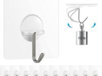 Chillyfit Wall Hooks for Hanging Strong, 10 Pack Adhesive Hooks for Wall Heavy Duty, Wall hangings, Kitchen Accessories Items, Clothes Hanging, Stainless Steel, Transparent