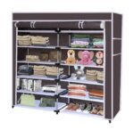 Collapsible Portable Foldable Wardrobe Storage Shelves Organizer for Clothes Racks Fabric Almirah Non Rustable Iron (12 Layer, Brown) Storage Unit