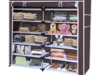 Collapsible Portable Foldable Wardrobe Storage Shelves Organizer for Clothes Racks Fabric Almirah Non Rustable Iron (12 Layer, Brown) Storage Unit