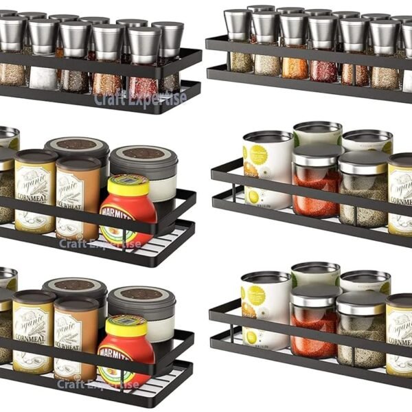 Craftize Mstore Pack of 6 Wall-Mounted Spice Rack Organizers – Black Iron Floating Shelves for Pantry & Kitchen Storage, Hanging Seasoning Organizer for Spice Jars & Bathroom (16 x 5 x 3 Inches)