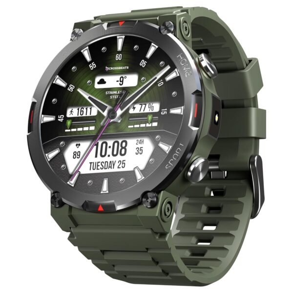 CrossBeats Everest 2.0-2026 Smart Watch for Men 1.43" True AMOLED, Always ON Display Bluetooth Calling Rugged Outdoor Military Grade Certified Upto 15 Days Battery Life Smartwatch (Camo Green)