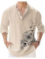 DEELMO Men's Cotton Blend Mandarin Collar Self One Design Full Sleeve Casual Short Kurta
