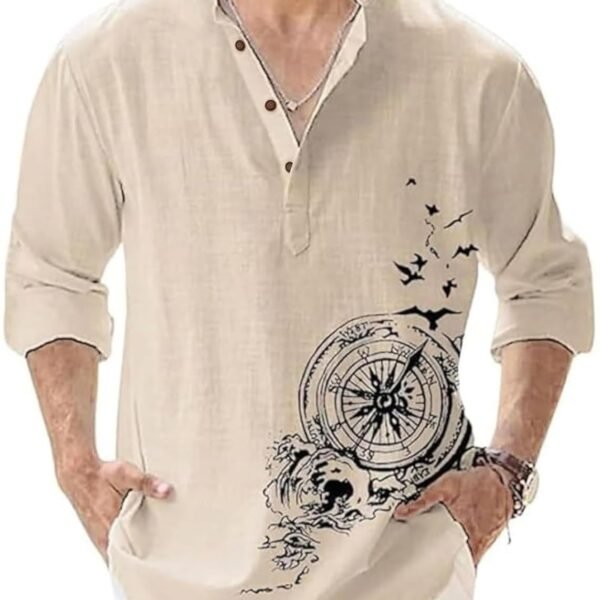 DEELMO Men's Cotton Blend Mandarin Collar Self One Design Full Sleeve Casual Short Kurta