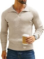 DENIMHOLIC Men's Cotton Full Sleeve Collar Polo Sweater for Men, Rib Knitted Sweaters for Men Winter Sweater for Man