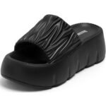DOCTOR HEALTH SUPER SOFT Women Puffy Strap Platform Slides | Soft Cushioned Fashion Slippers | Lightweight Anti-Slip Casual Slip-On Sandals for Indoor Outdoor Everyday Wear