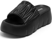 DOCTOR HEALTH SUPER SOFT Women Puffy Strap Platform Slides | Soft Cushioned Fashion Slippers | Lightweight Anti-Slip Casual Slip-On Sandals for Indoor Outdoor Everyday Wear