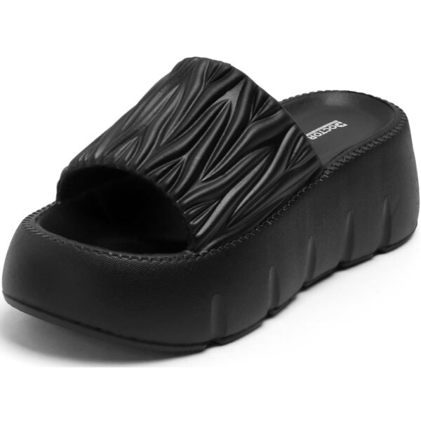 DOCTOR HEALTH SUPER SOFT Women Puffy Strap Platform Slides | Soft Cushioned Fashion Slippers | Lightweight Anti-Slip Casual Slip-On Sandals for Indoor Outdoor Everyday Wear