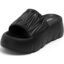 DOCTOR HEALTH SUPER SOFT Women Puffy Strap Platform Slides | Soft Cushioned Fashion Slippers | Lightweight Anti-Slip Casual Slip-On Sandals for Indoor Outdoor Everyday Wear