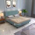 DRIFTINGWOOD Florina Solid Engineered Wood Low Height King Size Bed Without Storage | Wooden Double Bed | Low Floor/Level/Profile Cot Bedroom Furniture | Cyan, Self Assembly (DIY)