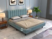 DRIFTINGWOOD Florina Solid Engineered Wood Low Height King Size Bed Without Storage | Wooden Double Bed | Low Floor/Level/Profile Cot Bedroom Furniture | Cyan, Self Assembly (DIY)
