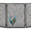 Deco 79 Metal Fireplace Screen 48 by 32-Inch | Stylish spark protection, mesh fireplace screens with peacock design, folding fireplace screens, crystal accents