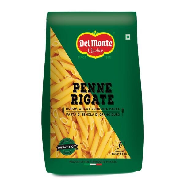 Del Monte Penne Pasta (Imported) | Durum Wheat Semolina| No Maida | High in Dietary Fibre | Source of Protein | Cholesterol Free | Low Calories | No Artificial Ingredients, Salt & Sugar | 500g