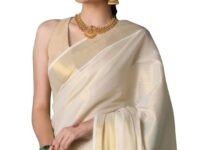 DhevStylish Women's Kerala Kasavu Golden Tissue Plain South Indian Saree with Running Blouse | Saree length: 6.25 Meters | Onam & Wedding saree collections