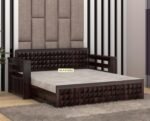 Diamond Design Wooden Sofa Bed with Storage | 3 Seater Sheesham Wood Convertible Couch for Living Room (A-Walnut Finish)