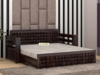 Diamond Design Wooden Sofa Bed with Storage | 3 Seater Sheesham Wood Convertible Couch for Living Room (A-Walnut Finish)
