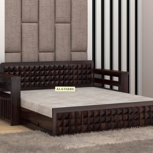 Diamond Design Wooden Sofa Bed with Storage | 3 Seater Sheesham Wood Convertible Couch for Living Room (A-Walnut Finish)
